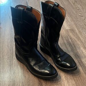 Laredo Black Leather Cowboy Pull-On Western Boots
